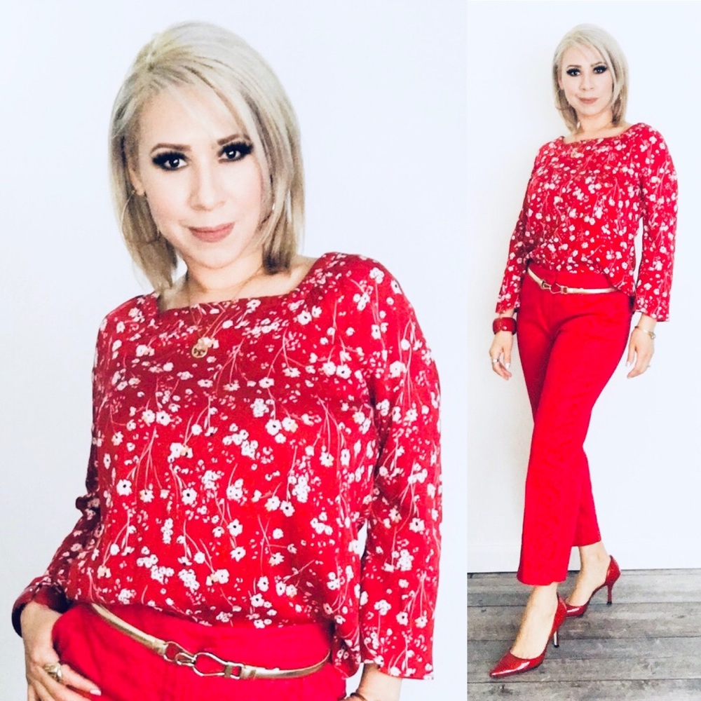 Red flowery crop top